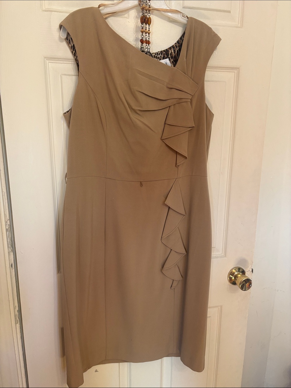 Studio I Taupe Ruffle-Front Midi Dress